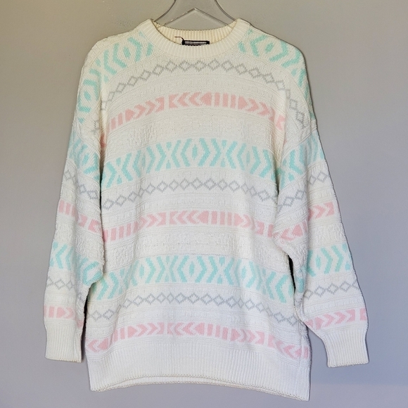 Vintage Fairy Kei Kawaii Pastel Rainbow 80s Made in Italy Sweater Womens Size L - Picture 1 of 7